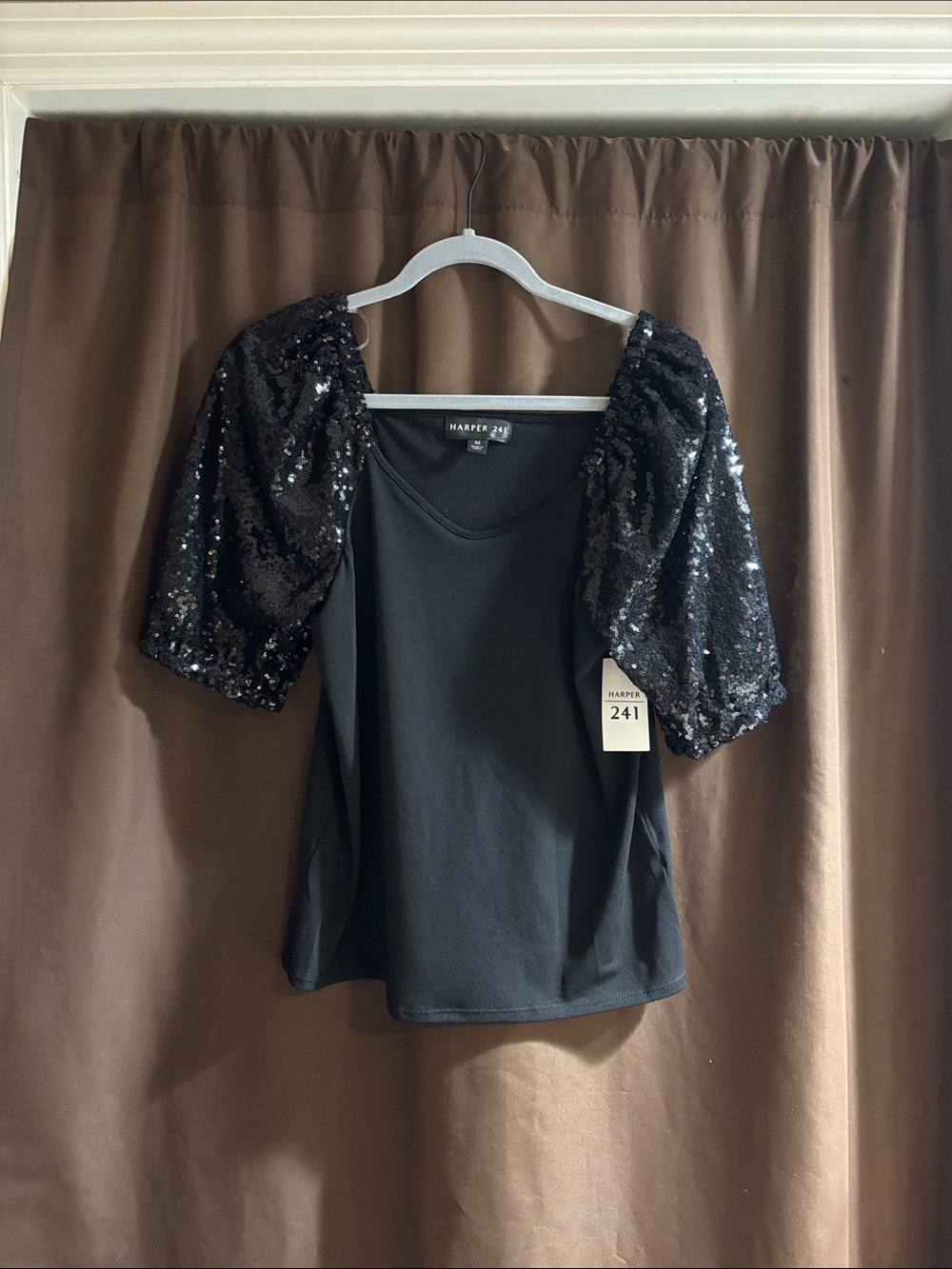 Harper Black Puff Sleeve Sequin Top